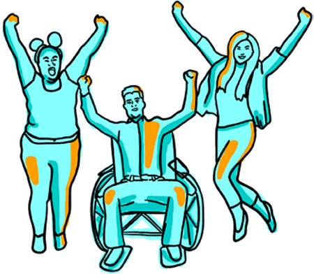 three people arms raised illustration