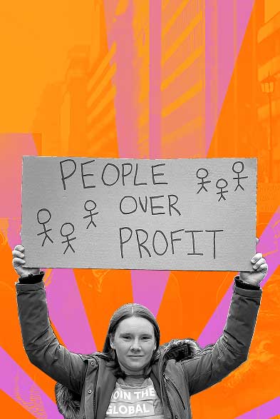 background image with protestor holding sign