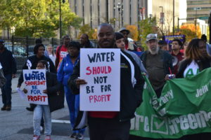 Man demands that Baltimore water system remain public.