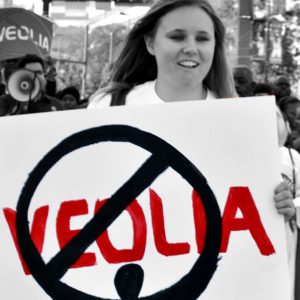 Corporate Accountability organizer exposes Veolia's abuses at protest.