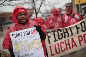 Workers protesting for a $15 minimum wage